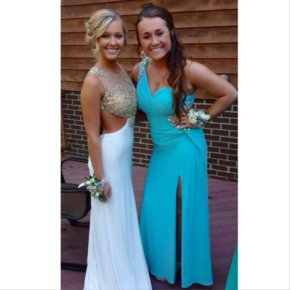 Light Blue One Shoulder Prom Dress - Picture 1 of 8